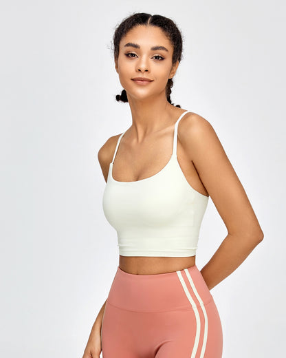 Cross-Back Charm Sports Bra - Ivory Elegance